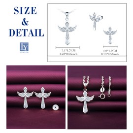 Yumilok Cross Chain 925 Sterling Silver Religious Cross Pendant Necklace Infinity Wings Silver Chain Women's Earrings Stud Earrings Set for Women, Zirconia, Cubic Zirconia