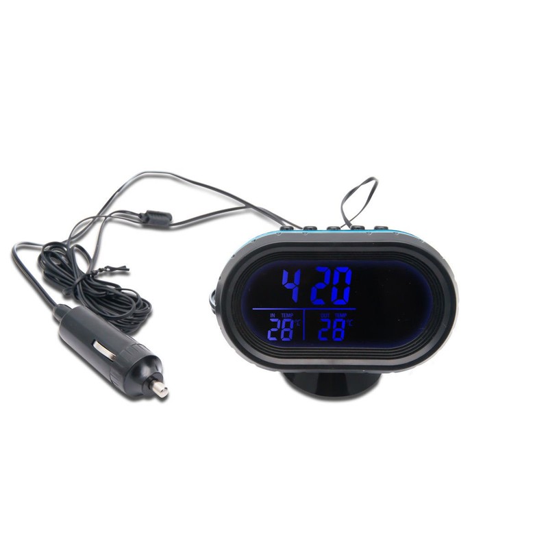 Riloer Multifunctional Car Clock LCD Display Thermometer Alarm Clock 12-24V