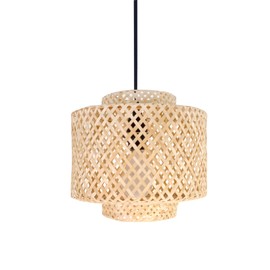 Natural Wicker Chandelier Bamboo Lamp Shade for Pendant Light-Light Fixtures Ceiling Hanging for Living Room Kitchen-Stylish Ceiling Hanging Fixture with a Free DIMMABLE 40W LED Bulb (9.8''xH10.6)