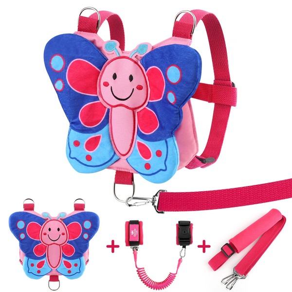 Lehoo Castle Toddler Reins Girls, 4 in 1 Baby Reins Walking Harness Butterfly Wings, Reins for Toddlers Girls with Anti Lost Wrist Link, Toddler Safety Harness for Walking 18 Months+