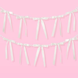Riceshoot Pearl Bow Garland Banner for Bachelorette Party Decorations, Coquette Birthday Party, 9 Yds Bow Party Decor Banner for Bridal Shower, Wedding Favors, Engagement Supplies(White)