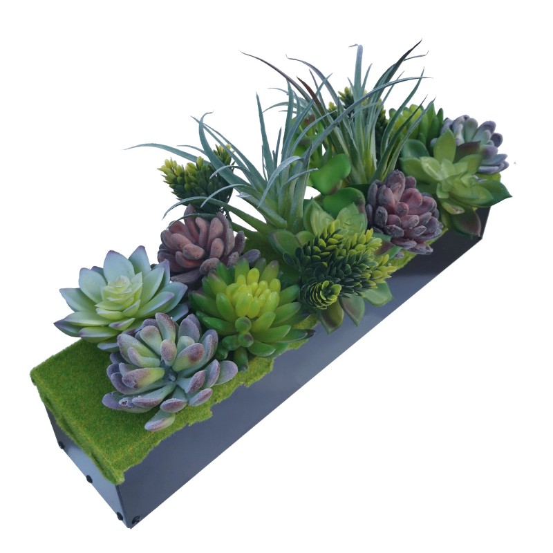 FixtureDisplays Artificial Succulent Metal Planter Arrangement Potted Succulents Centerpiece