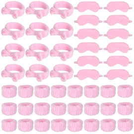 Lnrueg 48Pcs SPA Kit-12Pcs Spa Headband Bow + 24 Wrist Washband + 12 Sleep Eye Masks, Pink Party Supplies for Girls Women Birthday Sleepover Party Favors