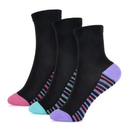 A2Z 4 Kids Girls Stripe Heel & Toe Socks Stylish Striped Black - Socks AZ308 Black B 3 Pack 3-6 (9-12)