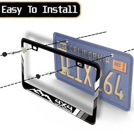 Tri-Color Black Grey White Stainless Steel License Plate Frames Holder with Screw Caps with Jet Tag, Rust-Proof, Weather-Proof Holder Compatible with Toyota TRD Accessories