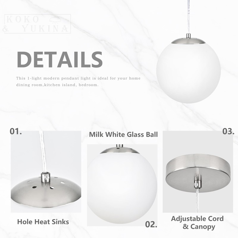 KoKo&Yukina 8 Inch Globe Pendant Lighting for Kitchen Island Mid