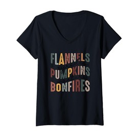 Womens Flannels Pumpkins Bonfires Hayride Sweaters V-Neck T-Shirt