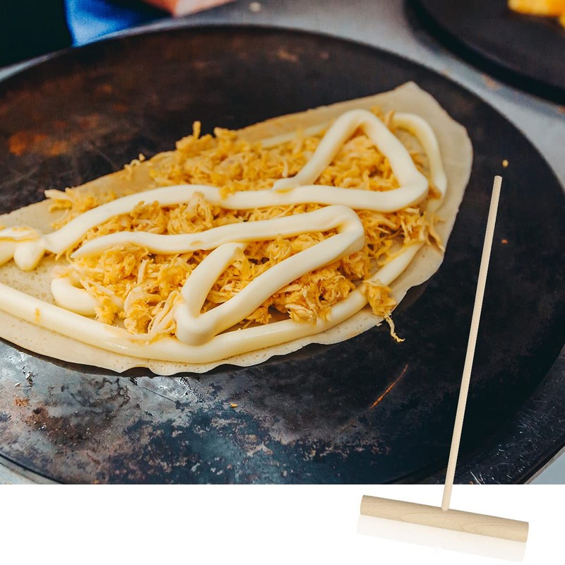 2Pcs Crepe Spreader, Jagowa T-Shape Natural Wooden Stick Pancake Maker