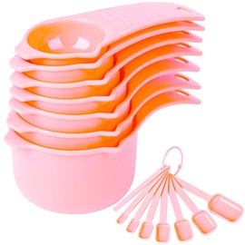Smithcraft Measuring Cups and Spoons Set, Plastic Measuring Cup Set 15, Pink Dry Measure Cups Spoons, 7 Measuring Cups & 7 Spoons, Kitchen Measure Cup Spoons for Cooking & Baking