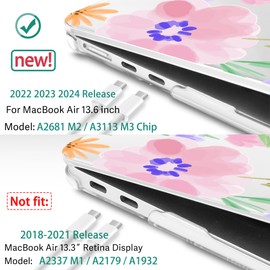 May Chen Compatible with MacBook Air 13.6 inch Case 2022 2023 2024 Model A2681 M2 A3113 M3 Chip with Liquid Retina Display & Touch ID, Plastic Hard Shell Case with Keyboard Cover, Flower S918