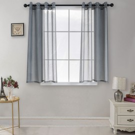 CUCRAF Grey Voile Curtains Faux Linen Look Semi Transparent Net Curtains with Eyelet, Sheer Curtain for Bedroom, Living Room 55x54Inch Drop, 2 Panels,Grey