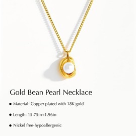 18K Gold Plated Pearl Pendant Necklace, Stainless Steel Gold Nugget Necklace with Freshwater Pearl, White Fritillaria - Trendy Jewelry