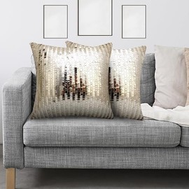 Elvaesther Sequin Decorative Pillow Cover, Glitter Bling Sequin Pillow Covers Solid Color Luxurious Fashion Square Cushion Cases Sparkling Throw Pillow Covers for Wedding Party Champagne Yellow