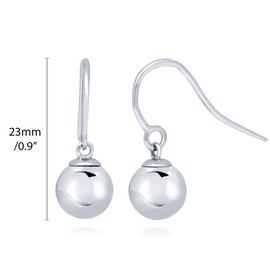 BERRICLE Sterling Silver Ball Bead Fashion Fish Hook Dangle Drop Earrings for Women, Rhodium Plated