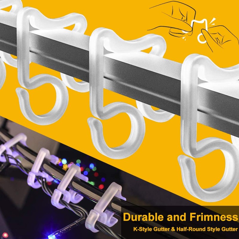GOLRISEN Gutter Hooks,100 Piece Gutter Clips for Lights,Plastic Light Gutter