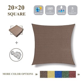 Garden EXPERT 20'x20' Sun Shade Sail Brown Square Canopy Sail Shade UV Block for Patio Garden Outdoor Backyard