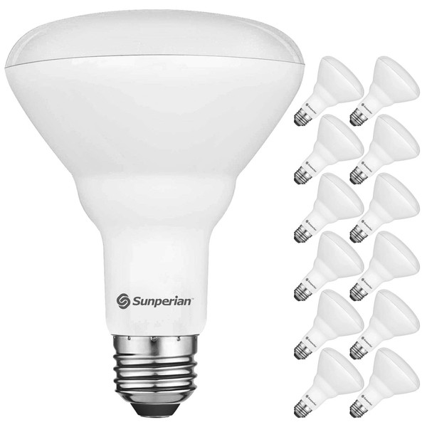 SUNPERIAN 12 Pack BR30 LED Bulb, 8.5W=65W, 3000K Soft White, 800 Lumens, Dimmable Flood Light Bulbs for Recessed Cans, Enclosed Fixture Rated, Damp Rated, UL Listed, E26 Standard Base