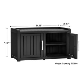 Rovibek Indoor Outdoor Shoe Storage Cabinet for Entryway - Outdoor Shoe Rack Weatherproof with 2 Barn Doors, Waterproof Cabinet for Outside, Porch, Patio, Foyer, Hallway, Black