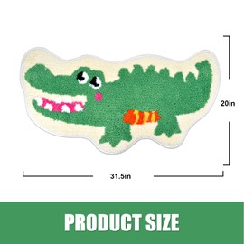 Vanleonet Crocodile Shaped Bath Mats for Bathroom, Crocodile Print Rug Green Cartoon Cute Shower Mat Non Slip Absorbent Fun Bath Rugs for Kids Room, Bathtub, Sink, Entry Way 30”x20”