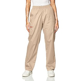 Dickies Women's Signature Elastic Waist Scrubs Pant, Dark Khaki, Large