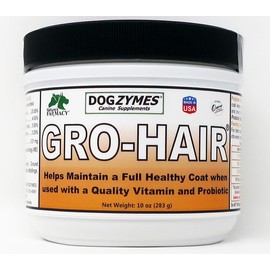 Dogzymes Gro-Hair for length of coat or feathering, fast coat growth or when sparse coat and/or bald spots need to fill in.
