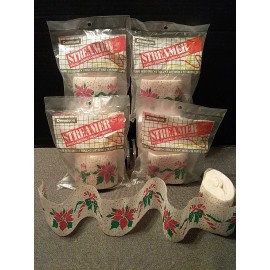 Dennison Vtg Dennison Christmas Poinsettia & Candy Cane Crepe Paper Streamers 30ft. 4pc