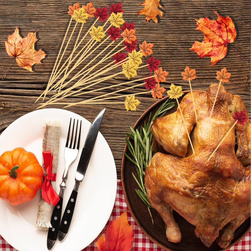 YQUQWN 120 PCS Maple Leaf Fall Cocktail Picks 4.7 Inch