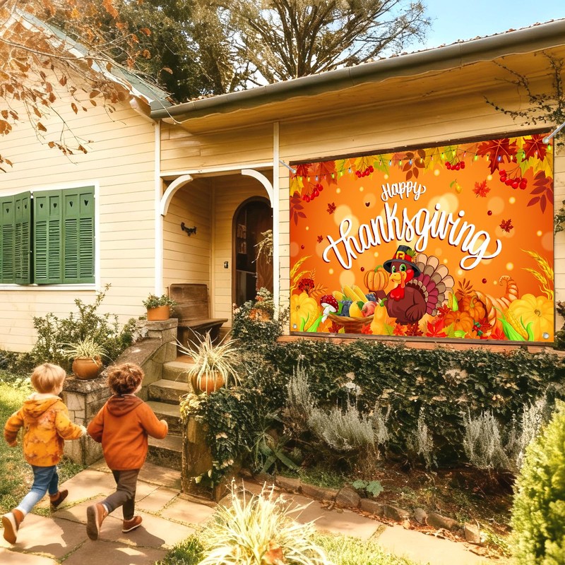 Happy Thanksgiving Banner Extra Large 72x44 Inch, Thanksgiving Backdrop for