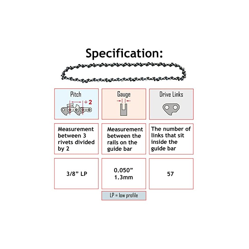 SPARES2GO 16" 57 Drive Link Saw Chain for Sovereign Chainsaws