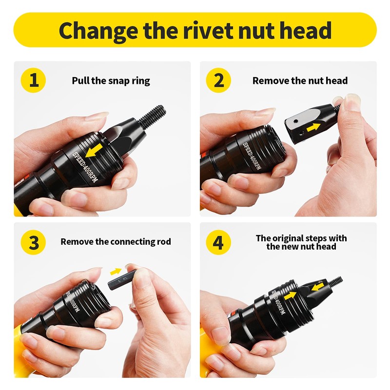 HIFESON Pneumatic Self-Locking Rivet Nut Gun Head(Replacement Mandrel Each 5pcs