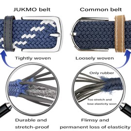 JUKMO Elastic Braided Belt, Stretch Woven Belt in Gift Box (Blue/White, Medium)