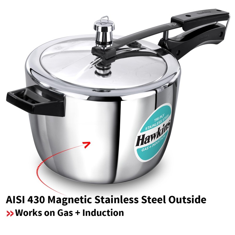 HAWKINS Triply Stainless Steel Pressure Cooker, Inner Lid Cooker, (HSST45)