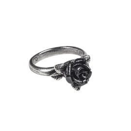 Alchemy Gothic Token of Love Ring Black Rose Pewter Occult Witchy Love Vampire - Q / 8.5