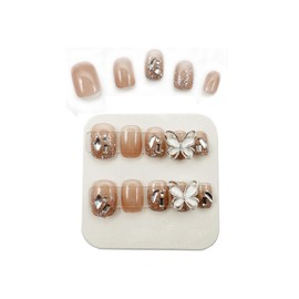 mallnoo Set of 24 Short Ball Butterfly Decoration Beautiful Armor Cute Elegant Atmosphere Nail Tips