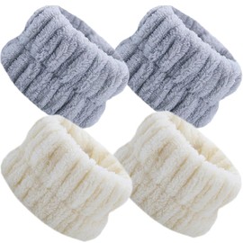 Water Absorbing Wristbands for Women Facial Cleansing, Set of 4, Wrist Band, Armband, Microfiber, Prevents Wet Sleeves, Absorbent, Good Texture, Sweat Wiping, Fluffy, Stretchy, Cute, Stylish, Bath,