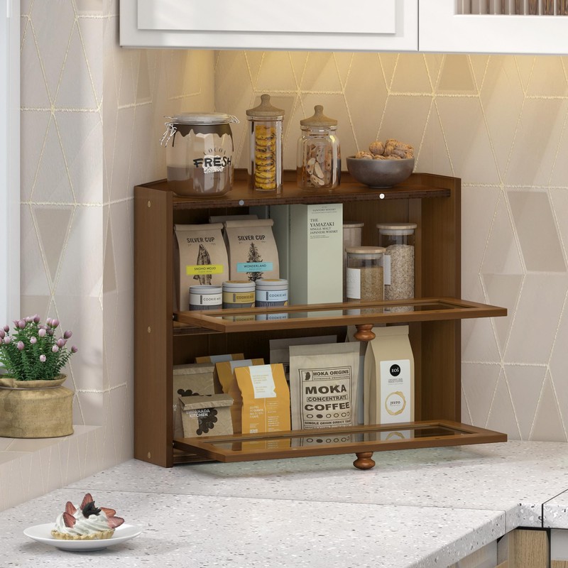 Corner Bread Box for Kitchen Countertop Bamboo Bread Holder Large