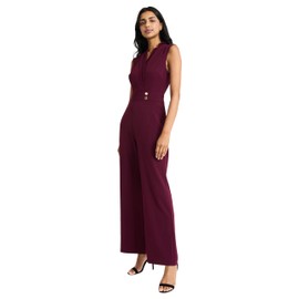 Maggy London Women's Sleeveless Wide-Leg V-Neck Wrap Bodice with Fitted Waist-Elegant Formal Occasion Jumpsuit, Arresting Burg