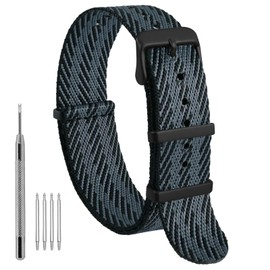 WOCCI 22mm Military Nylon Watch Band, One-piece Nylon Strap for Men and Women, Black Buckle (Grey Black)