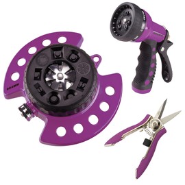 DRAMM Watering and Tool Set Includes 9-Pattern Revolver Spray Gun, 9-Pattern ColorStorm Turret Sprinkler, and Colorpoint Compact Shear, Berry