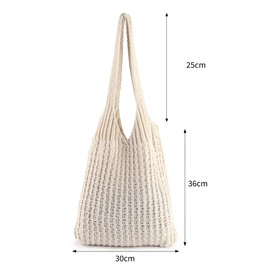 ENBEI Bolsos de hombro para mujer, lindos bolsos de hobo, bolso de playa para hombro, bolsos de ganchillo a mano, bolso estético, Blanco, L