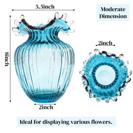 ZAVOOS Hand Blown Glass Vase, Modern Art Decorative Blue Vase for Flower Plants, Unique Bubble Waves Mouth Vase for Home Decor, Living Room Centerpieces, Table Bouquet, Wedding Decoration