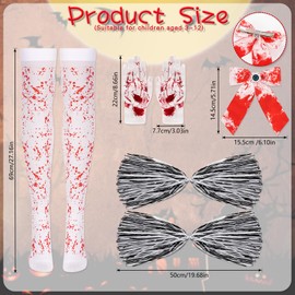 BTHRORO Zombie Cheerleader Costume Accessories Girls, Cheerleader Pompoms Gloves Black Bows Hair Bows Stockings Kids Halloween Carnival Accessories Cosplay Party