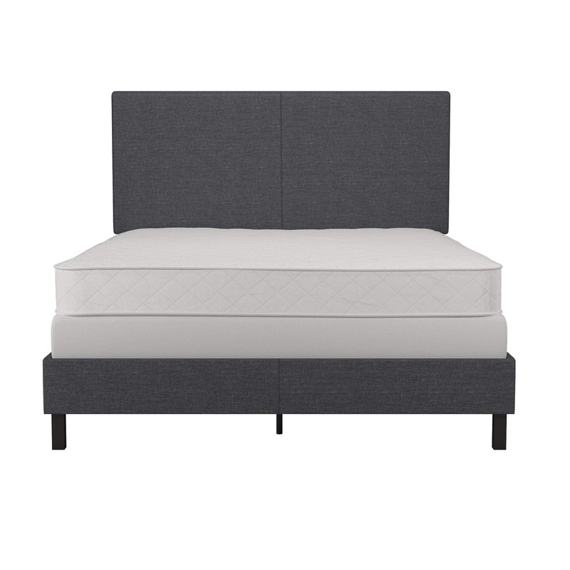 DHP Janford Bed with Chic Upholstered Headboard, Queen, Grey Linen