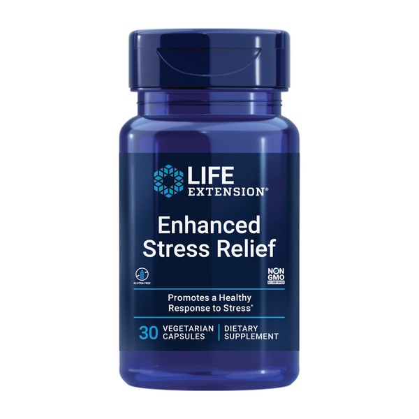 Life Extension Enhanced Stress Relief - Green Tea Derived L-Theanine and Lemon Balm Extract Supplement for Relaxation, Sleep Support, Stress Management - Gluten Free, Vegetarian - 30 Capsules
