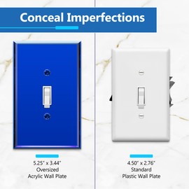 LIDER Toggle Switch Acrylic Wall Plate, Mirrored Light Switch Plate, Plexiglass Switch Cover, Mirror-like Reflective Finish, Modern Upgrade, Oversized 1-Gang 5.25" x 3.44", Blue