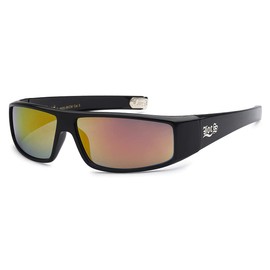 LOCS Hardcore Shades 9035 SUN-YELLOW MIRROR Lens Sunglasses | Gangster Designer Cholo Men Shades, Black, Adult