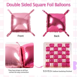 36pcs Hot Pink Square Foil Balloons Wall Backdrop, Double Sided Magenta Mylar Balloons Tunnel for Anniversary Bachelorette Wedding Proposal Birthday Valentines Day Pink Party Decorations