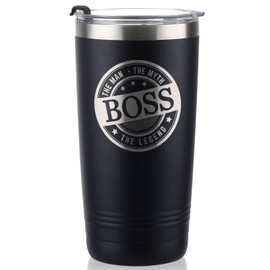 COOZEO Boss Gifts for Men, Male - The Man The Myth The Legend - 20 oz/590 ml Stainless Steel Insulated Tumbler with Lid - Gift Idea for Christmas, Boss Day, Birthday, Appreciation - (Black)