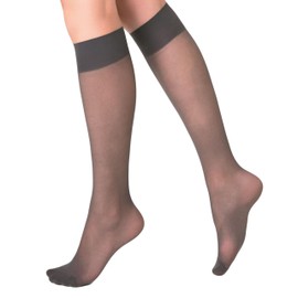 AWS/American Made 3 Pairs Sheer Knee High Socks for Women 15 Denier Stay Up Band (Gray)
