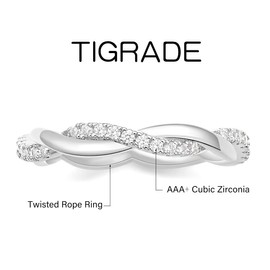 TIGRADE Women Eternity Ring Twisted Rope Cubic Zirconia Engagement Wedding Band Size 4-12, Silver, Size 11
